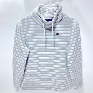 Tommy Hilfiger Cowl Neck Sweatshirt Women’s Small Striped Gray